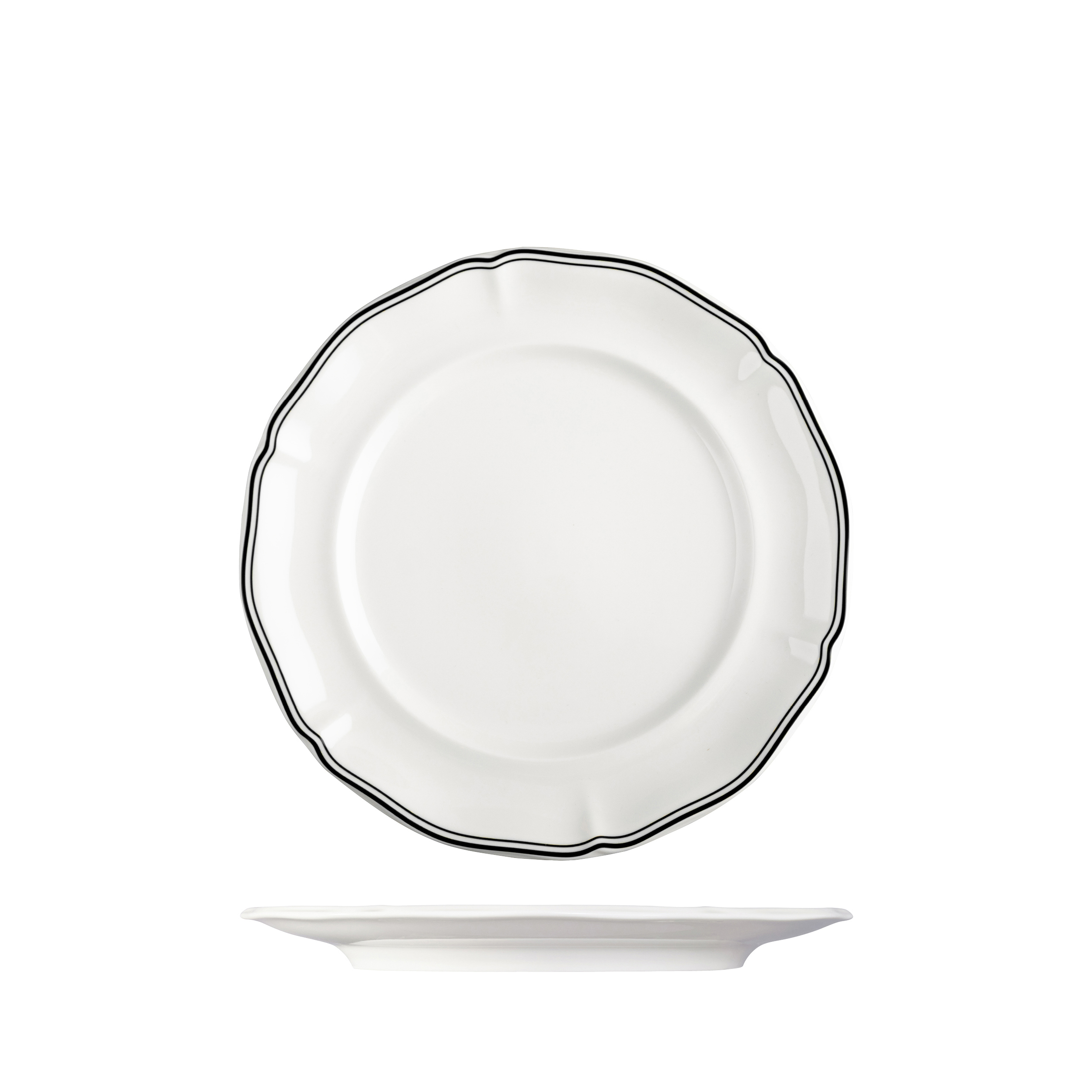 Luzerne Astoria Ink Scalloped Round Plate - Wide Rim
