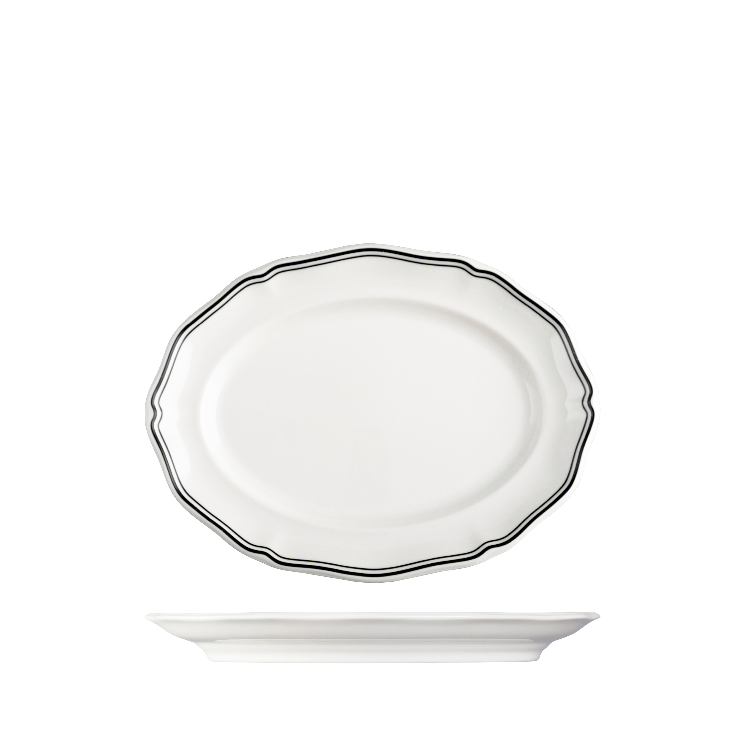 Luzerne Astoria Ink Scalloped Oval Plate - Wide Rim