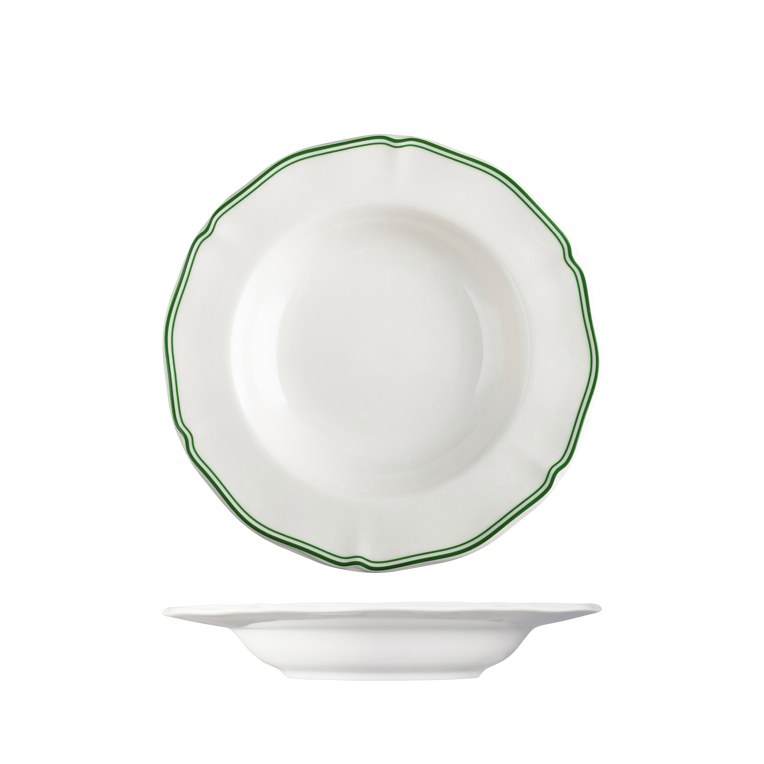 Luzerne Astoria Emerald Scalloped Soup / Pasta Bowl - Wide Rim