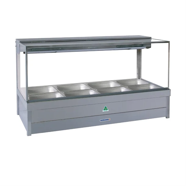 Roband Square Glass Hot Food Display Bar, 6 pans double row